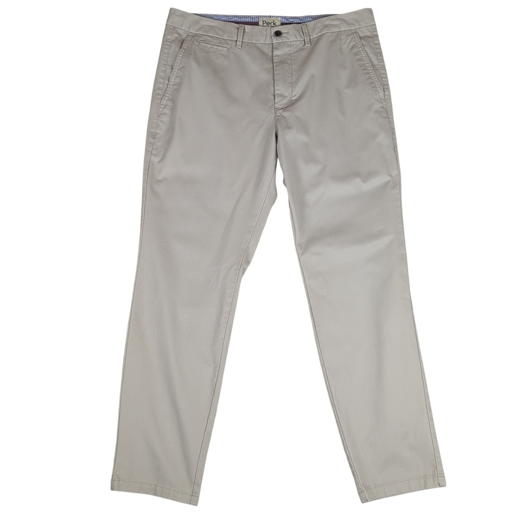 Perk Feel Good Chino Pants Mens 36x30 Khaki Tan Slim Fit Stretch Cotton Chinos